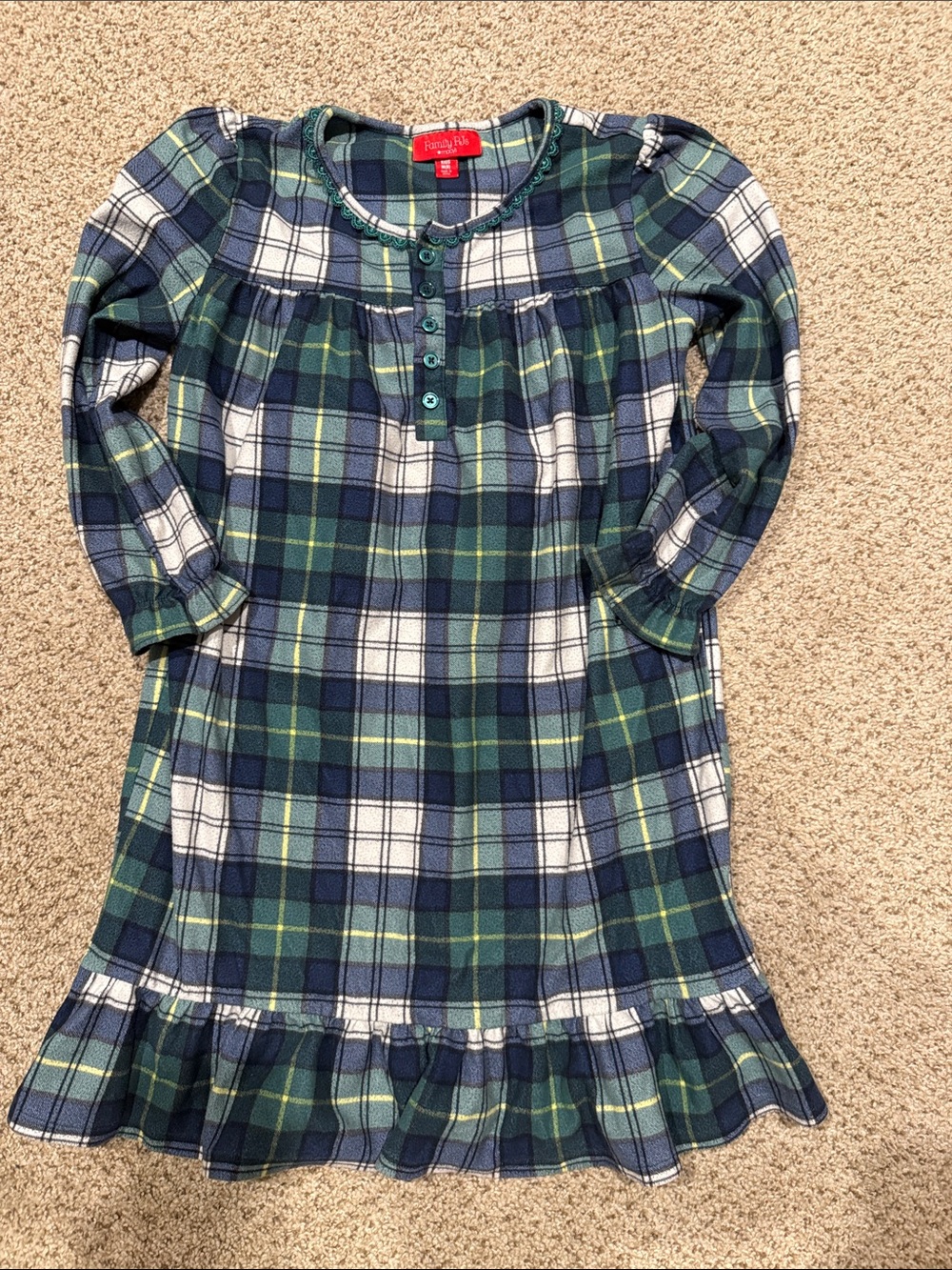 Family Pajamas Green and Navy Plaid Girls Nightgown